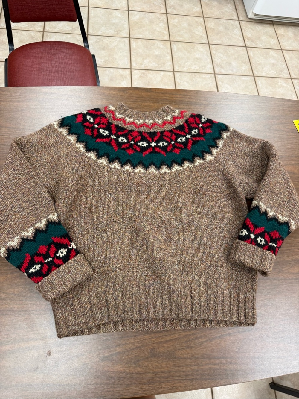 VTG 90s Gap Hand Knit 100% Wool Nordic Fair Isle Sweater Thick Chunky Grandpa M - Picture 8 of 9